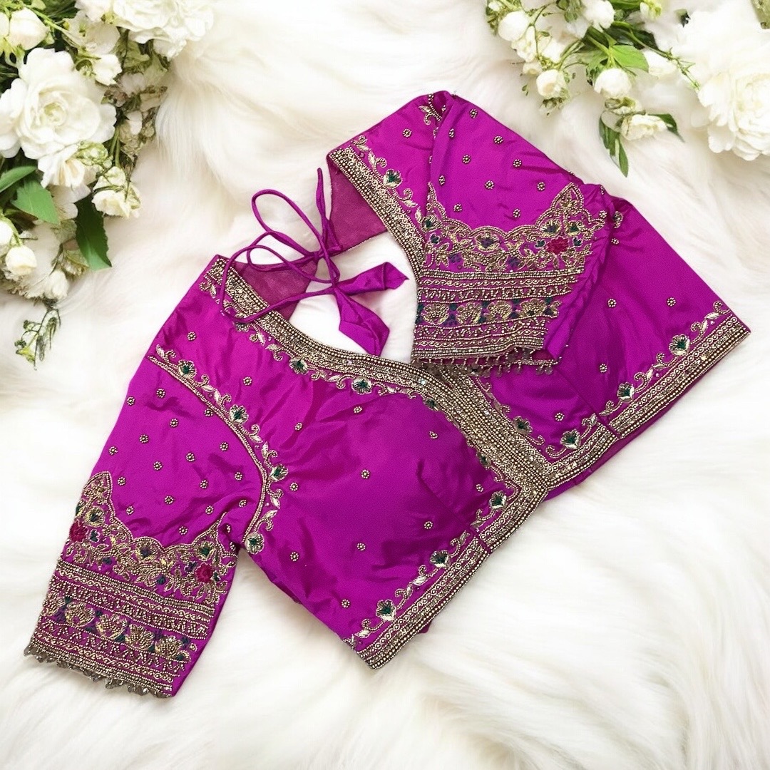 Pink aari work blouse