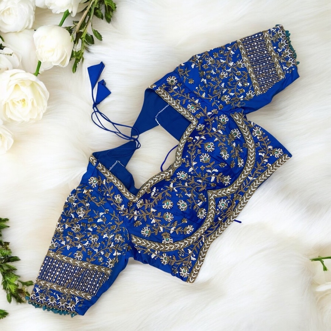 Blue Aari work blouse