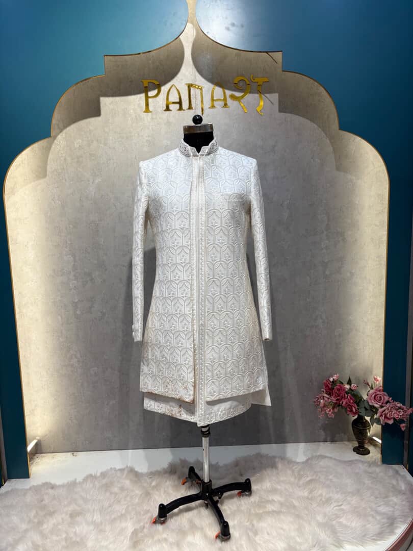White Jacket Sherwani 38