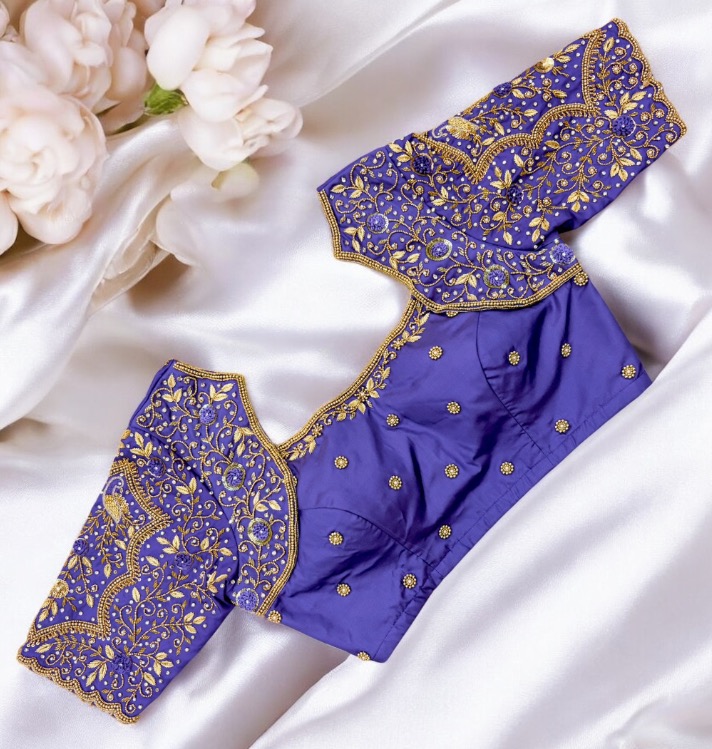 Purple aari work blouse
