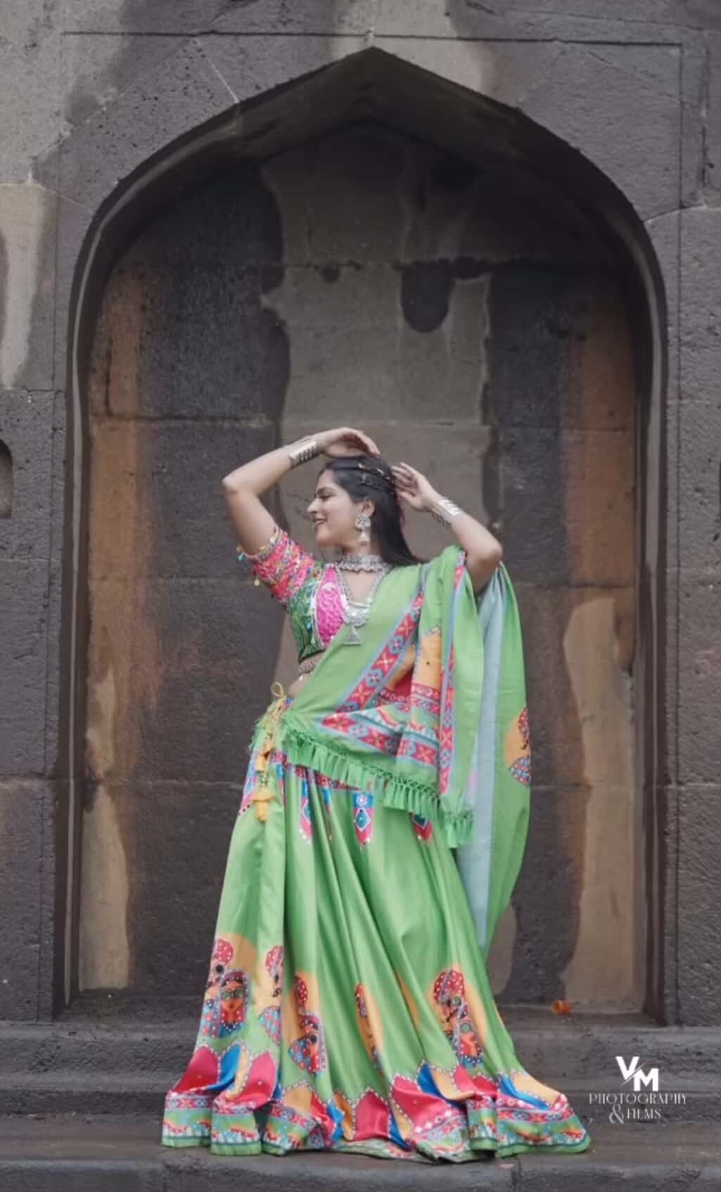 Parrot Green Navratri Lehenga