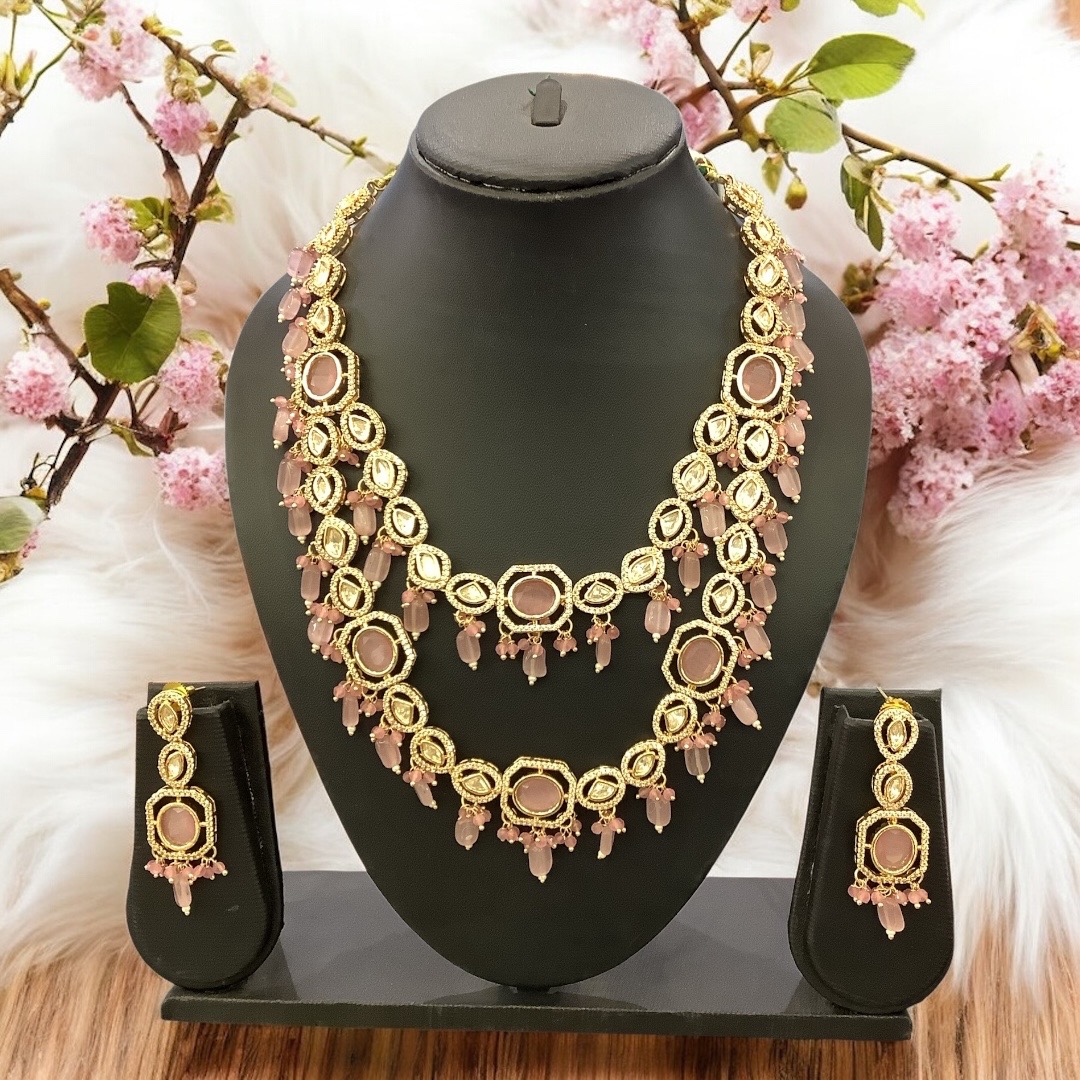 Pink pachi kundan layer set