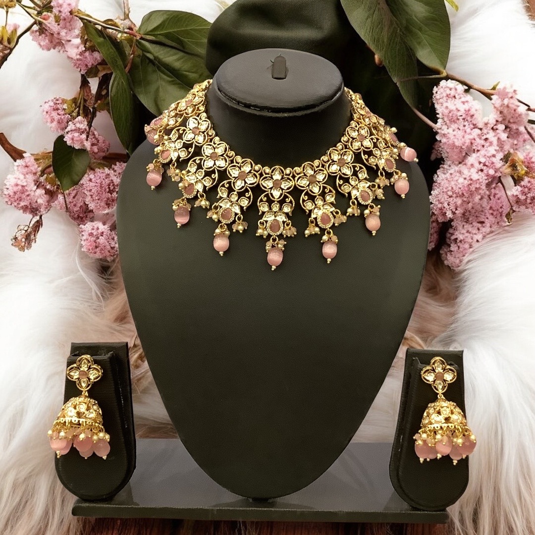Pink pachi kundan set 