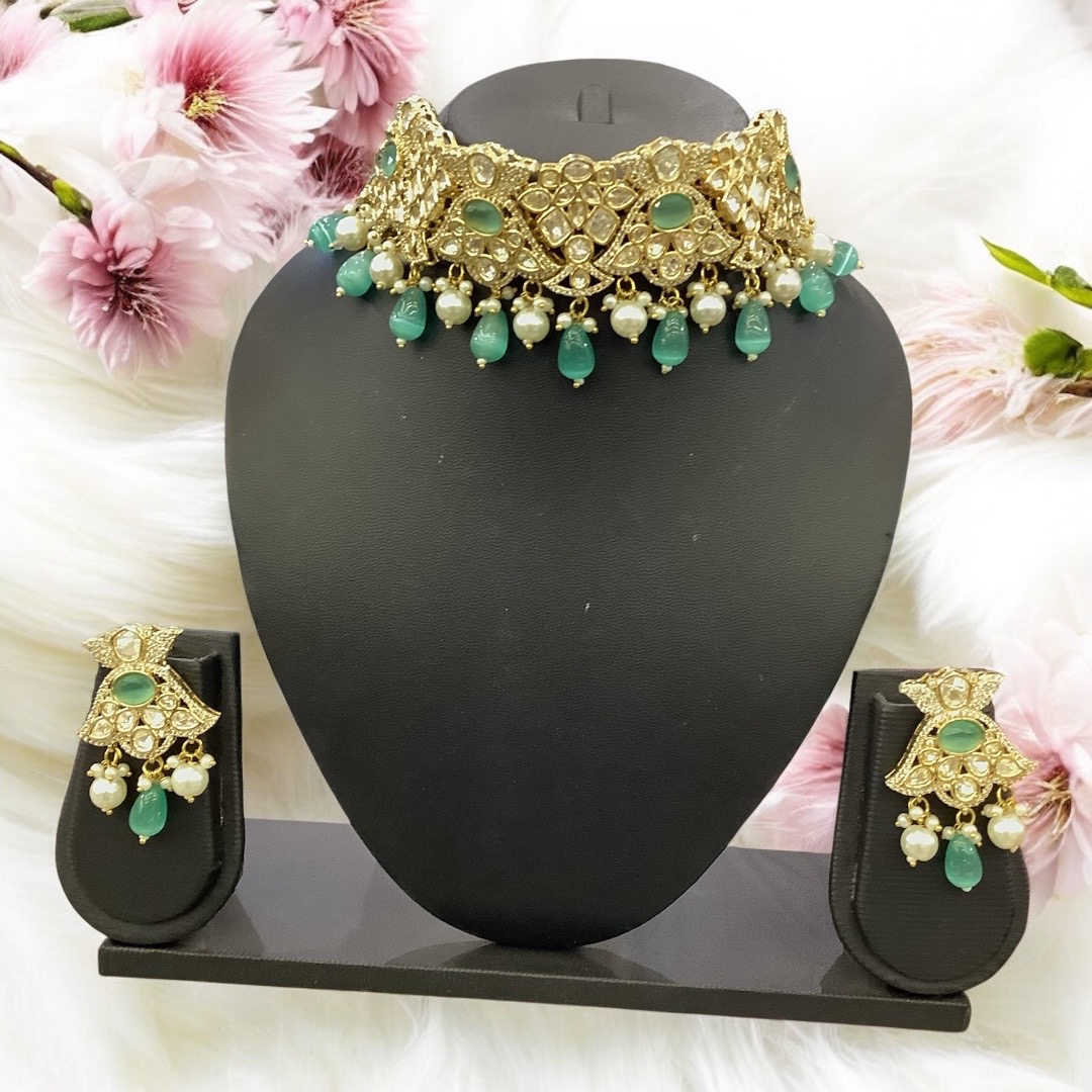 Mint green kundan set