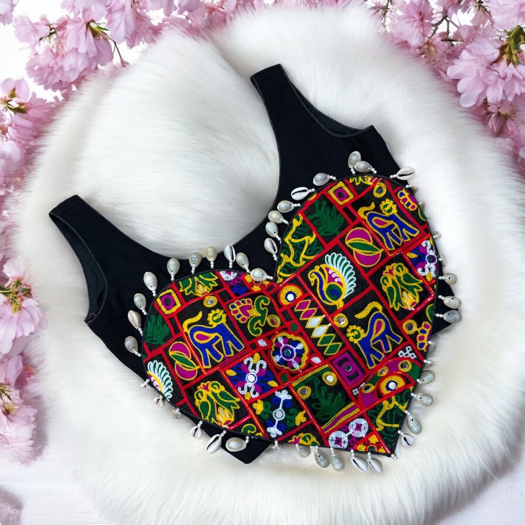 Black Heart shape navratri blouse 