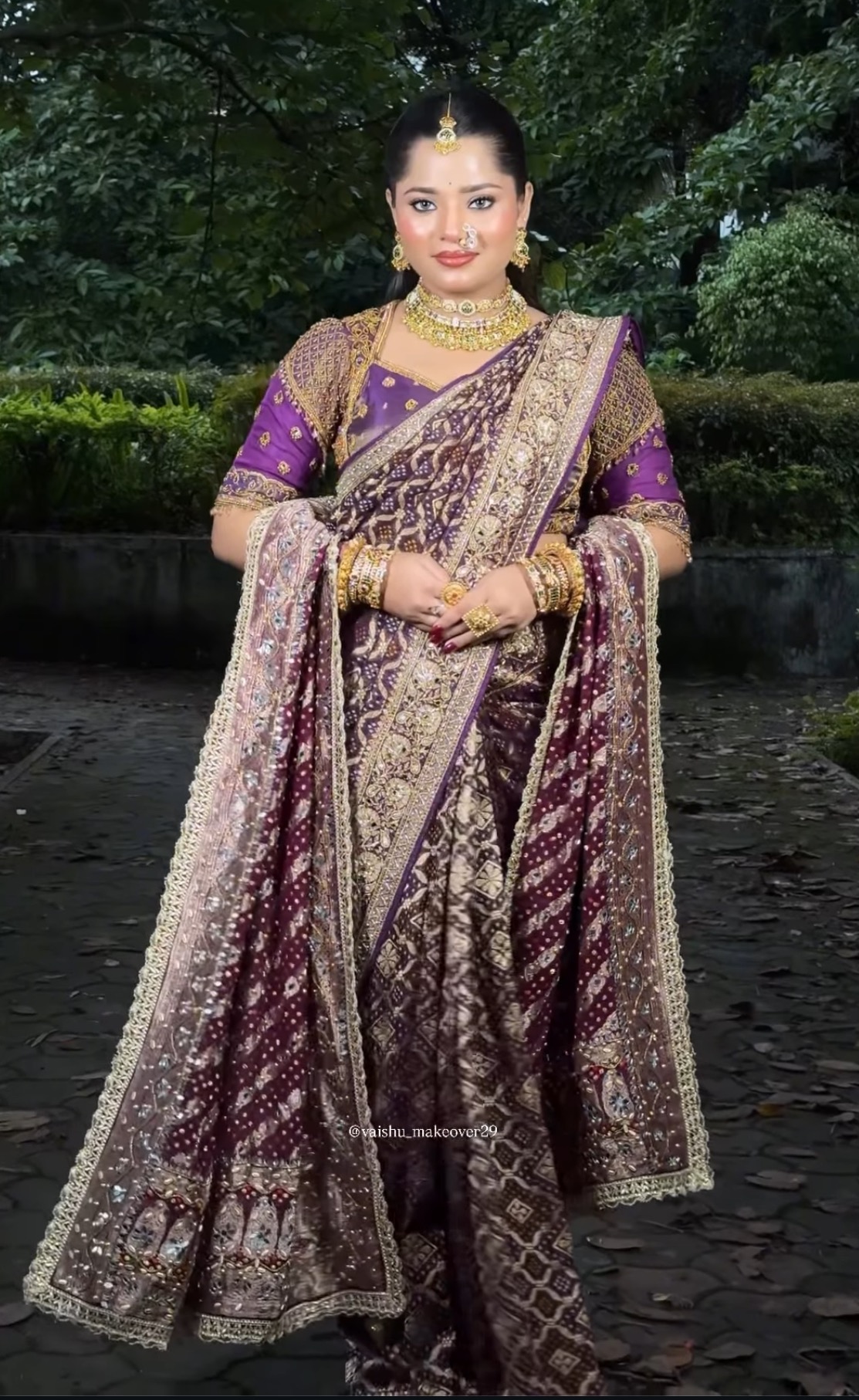Purple bandhni handwork saree 