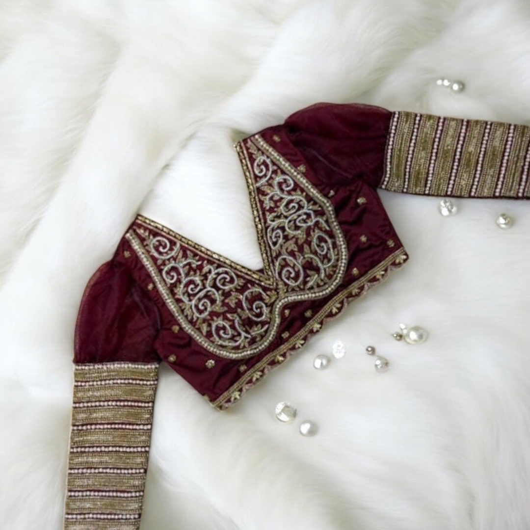 Maroon Full Sleeves Work Blouse