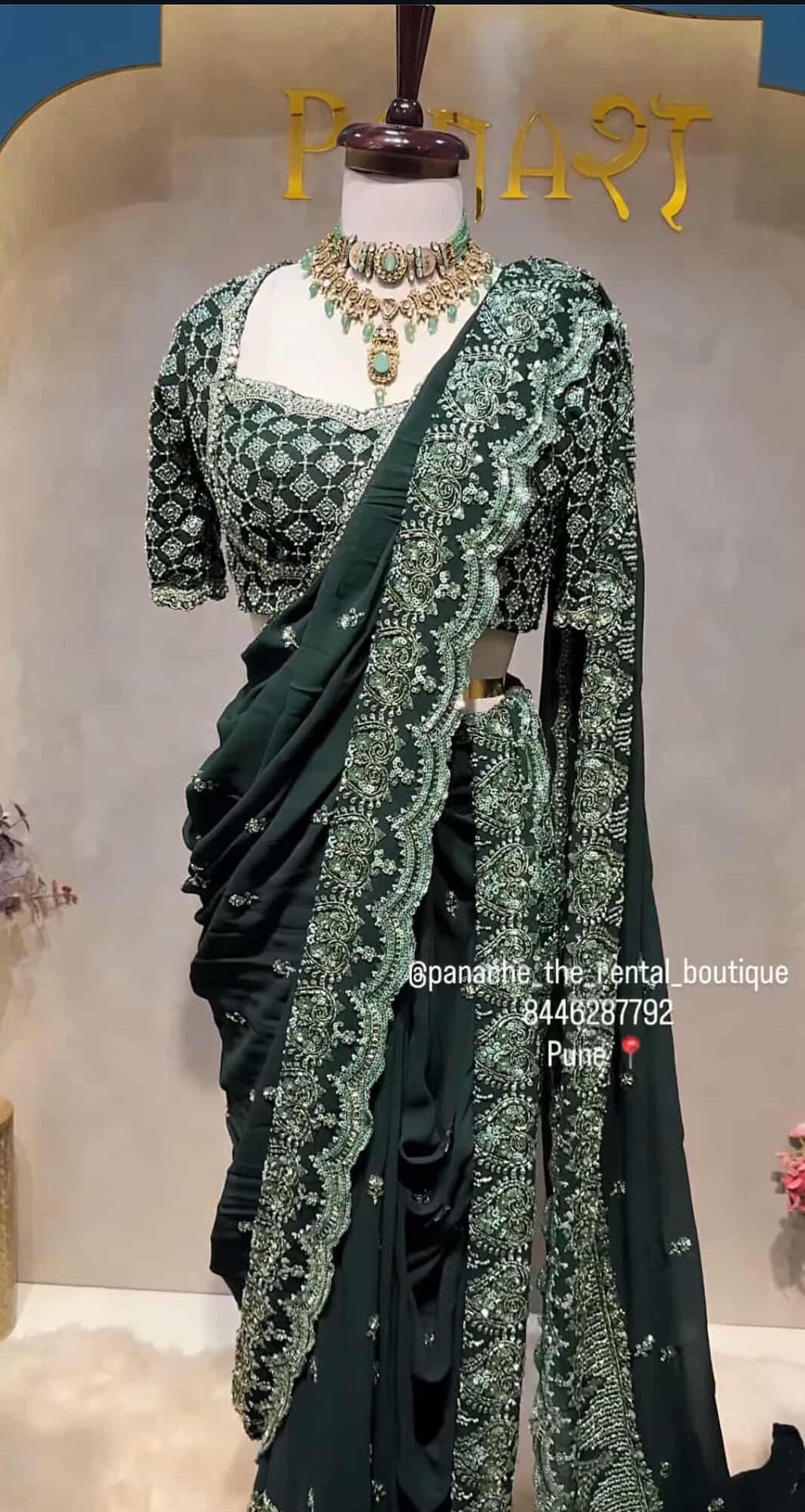 Green silver unstiched nauvari 