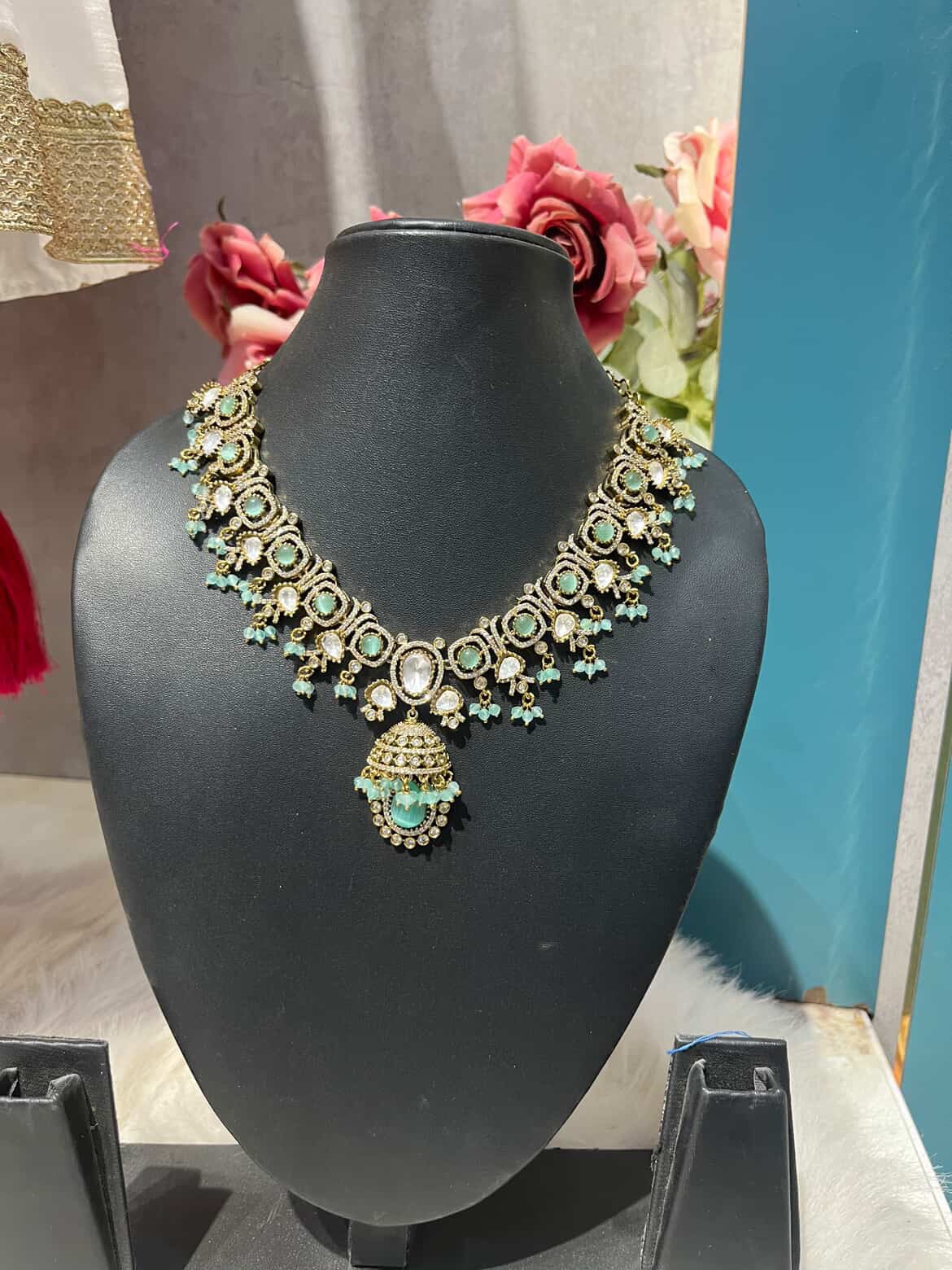 Mint green pachi kundan set 