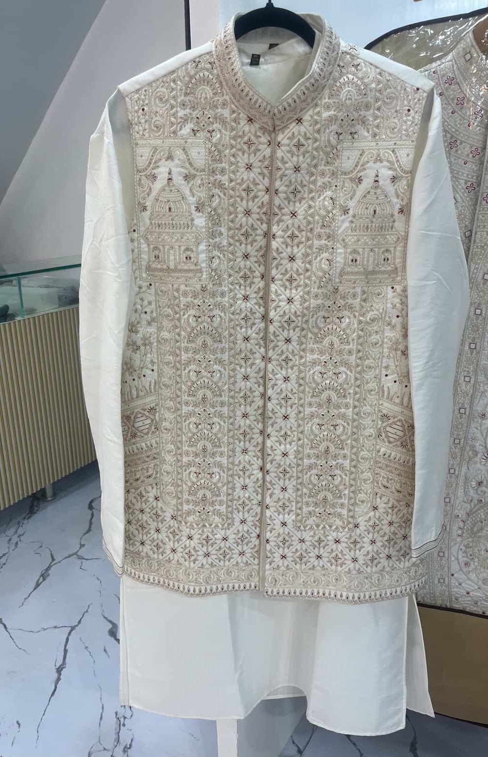 White modi jacket kurta set 40