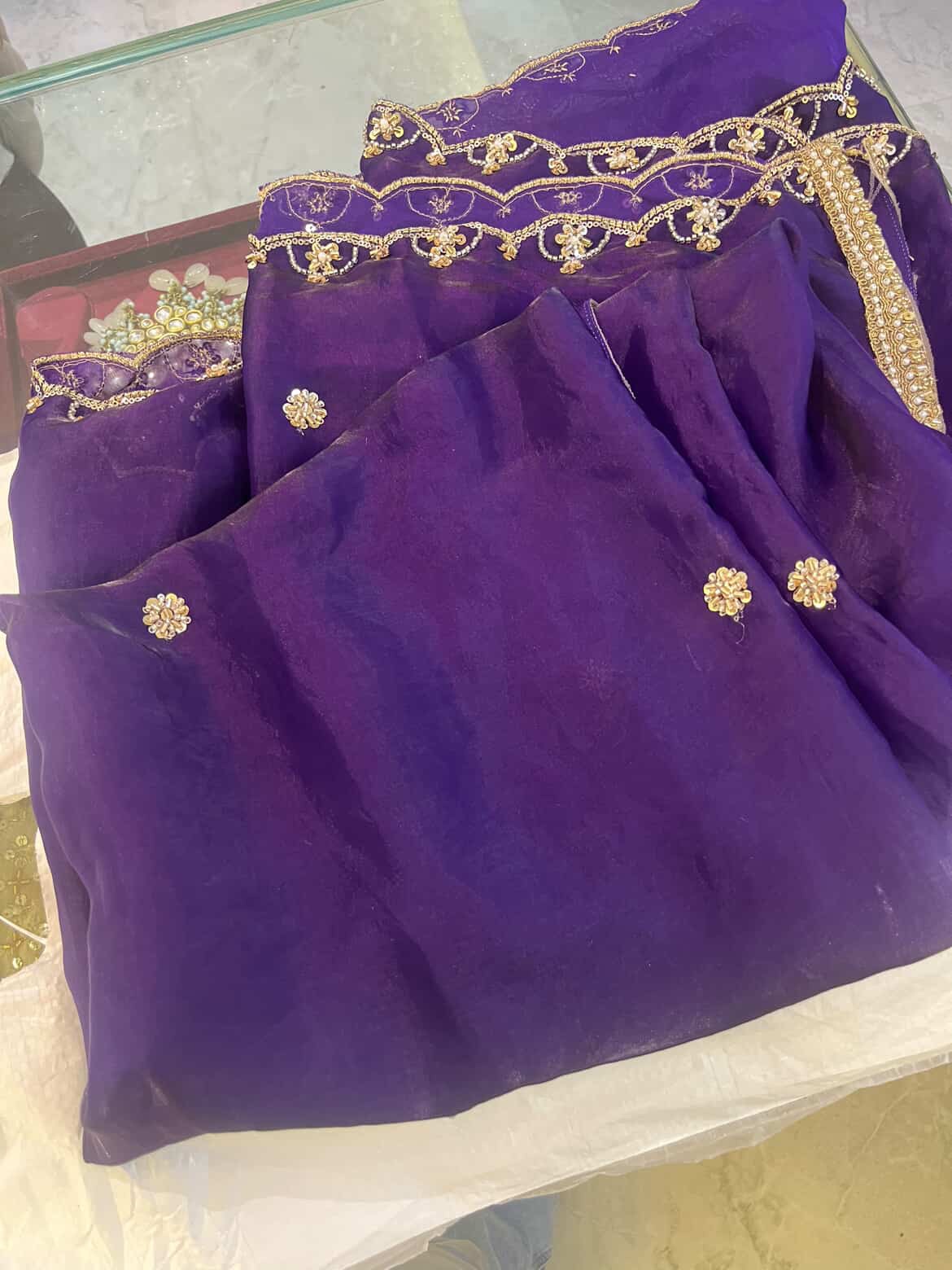 Purple organza duppta 