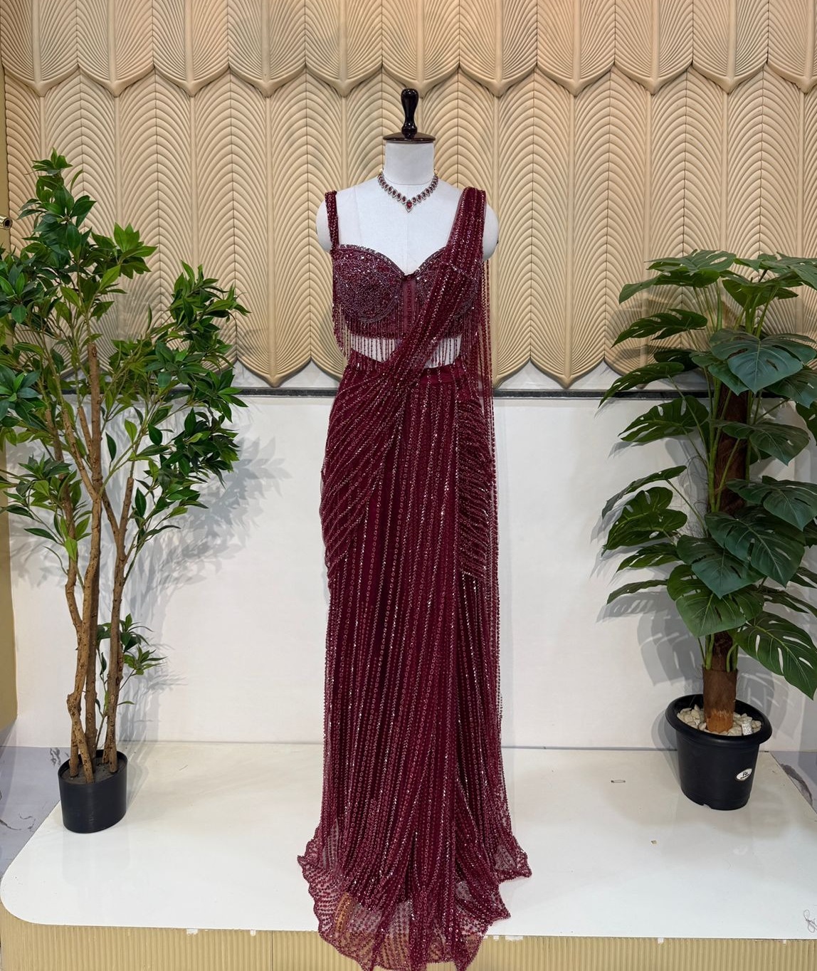 Maroon handwork saree 
