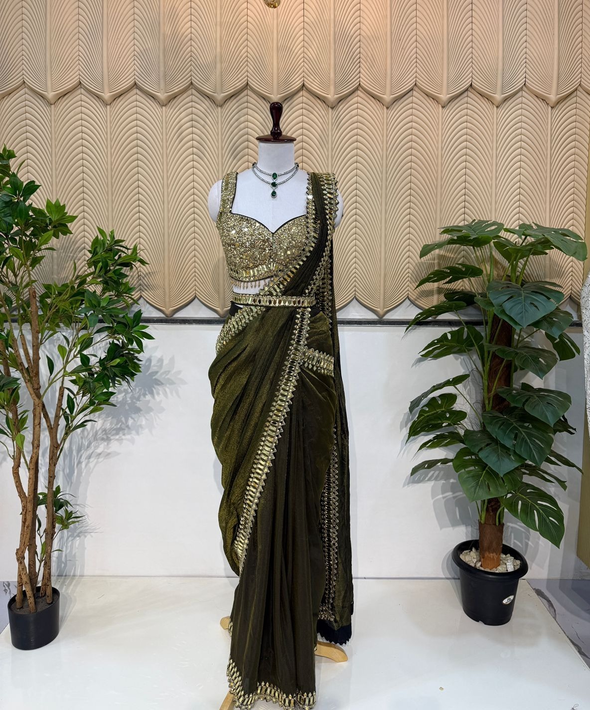 Mehndi green Western Saree 