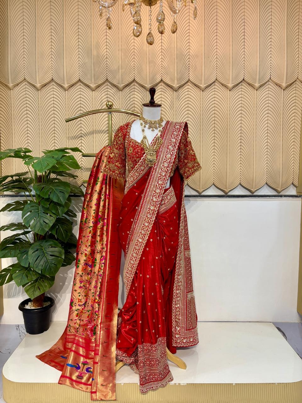 Red Nauvari Saree
