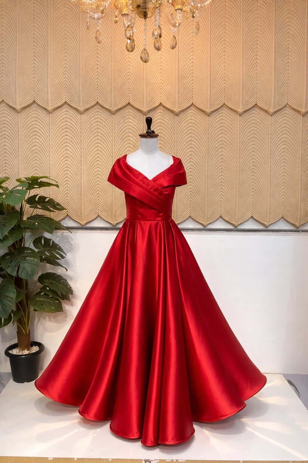 Red off shoulder taril gown