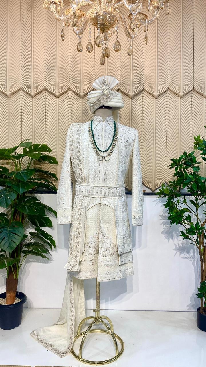 White layer sherwani 44