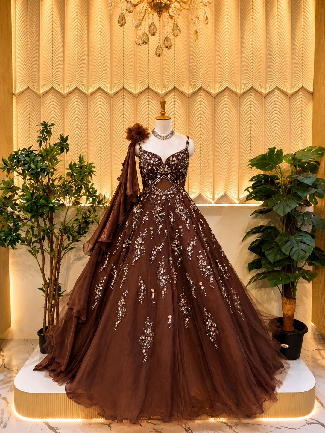 Brown Handwork ball gown 