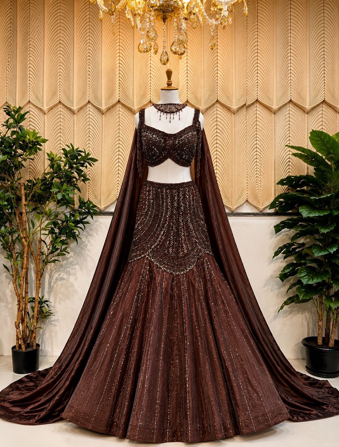 Brown Fishcut lehanga