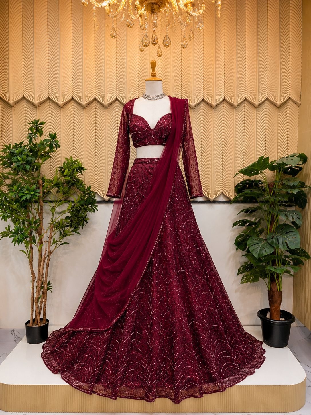 Maroon Fishcut Lehenga