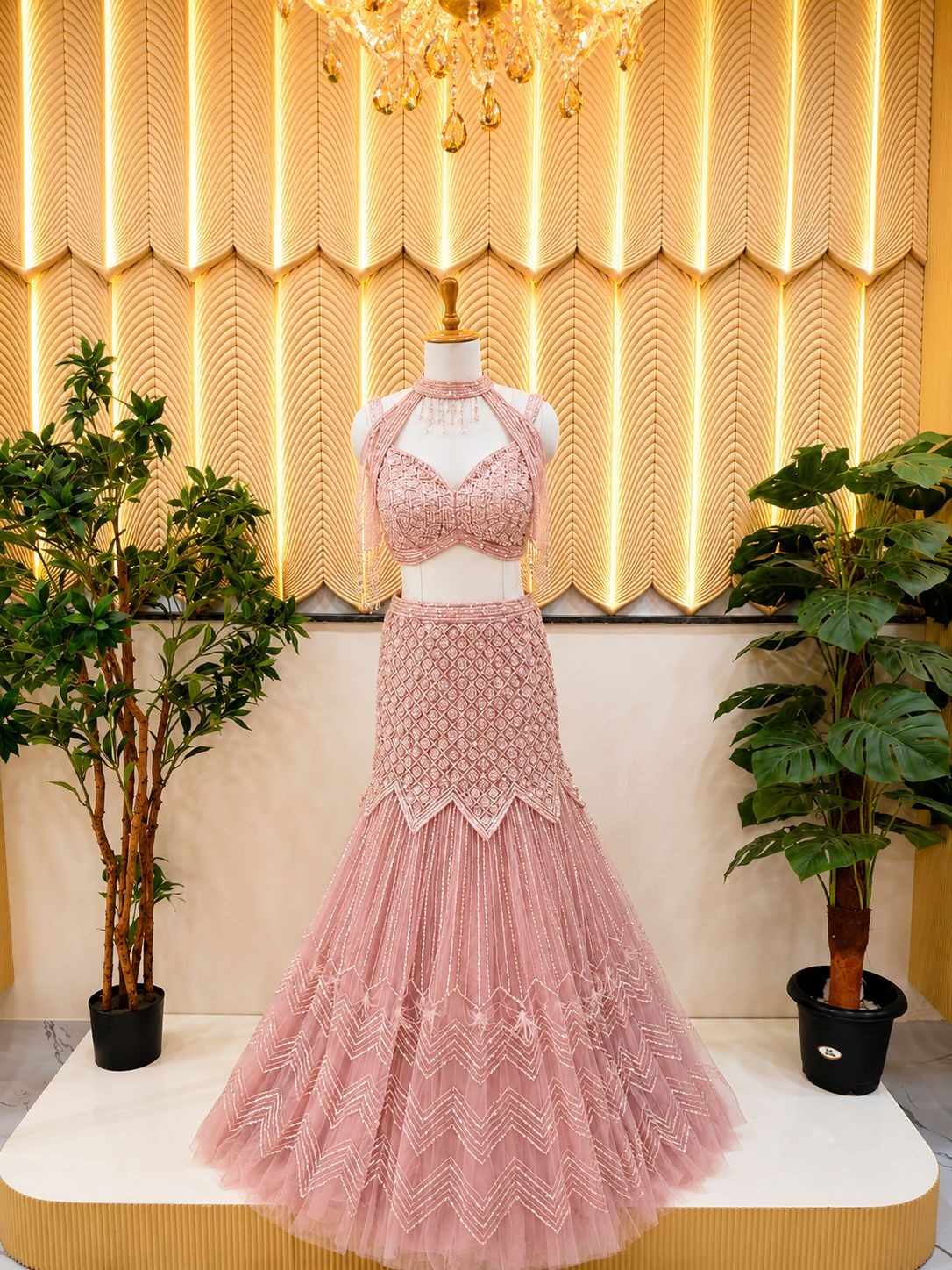 Baby Pink fishcut lehanga