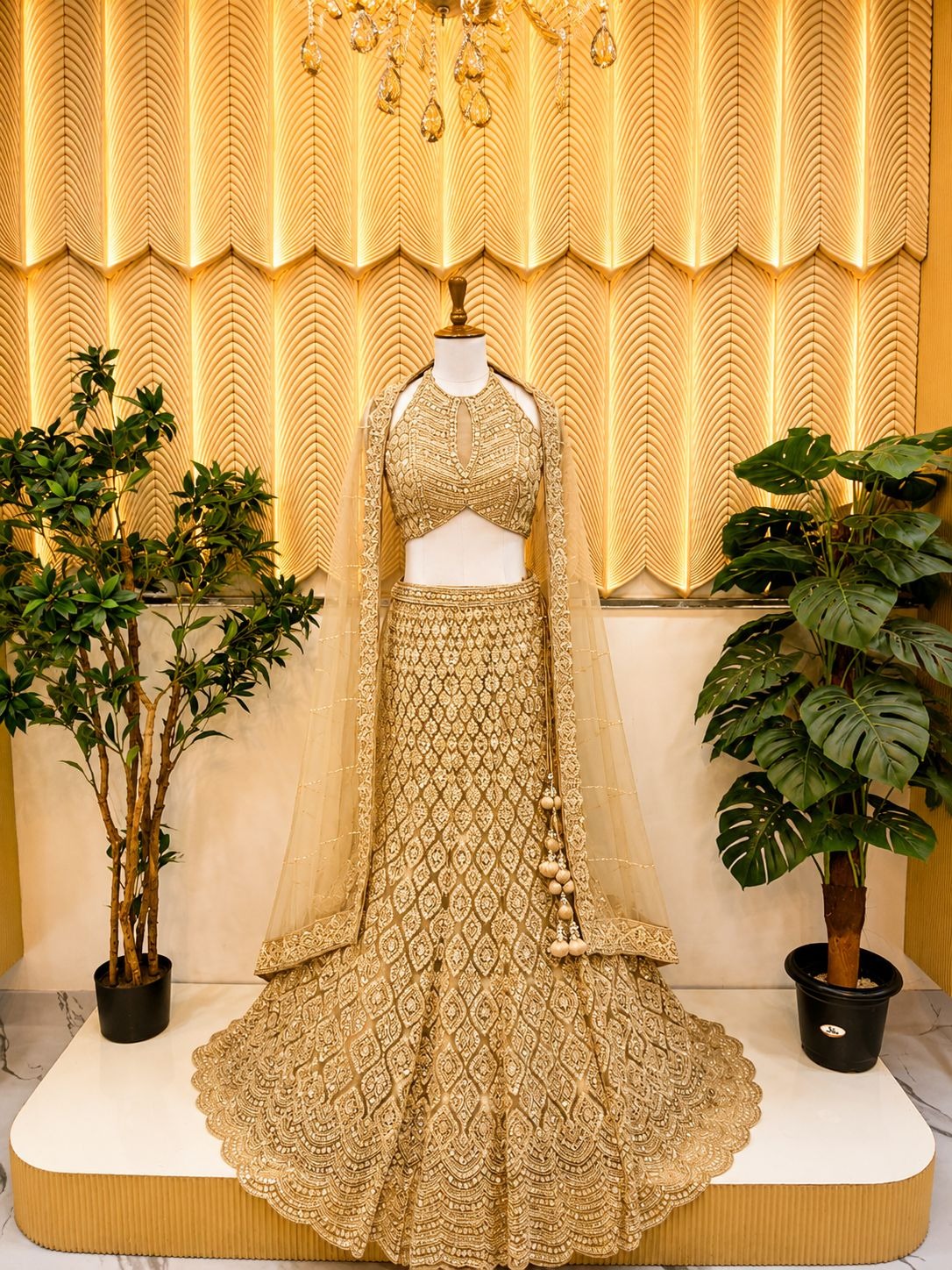 Golden fishcut lehenga
