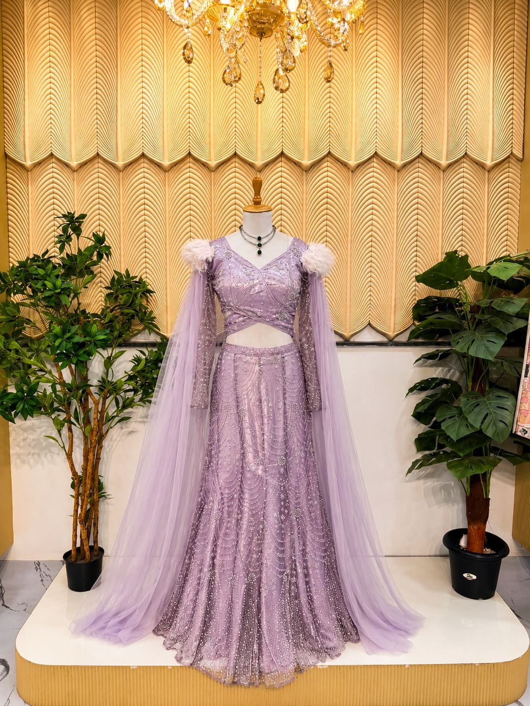 Lavender fishcut lehanga