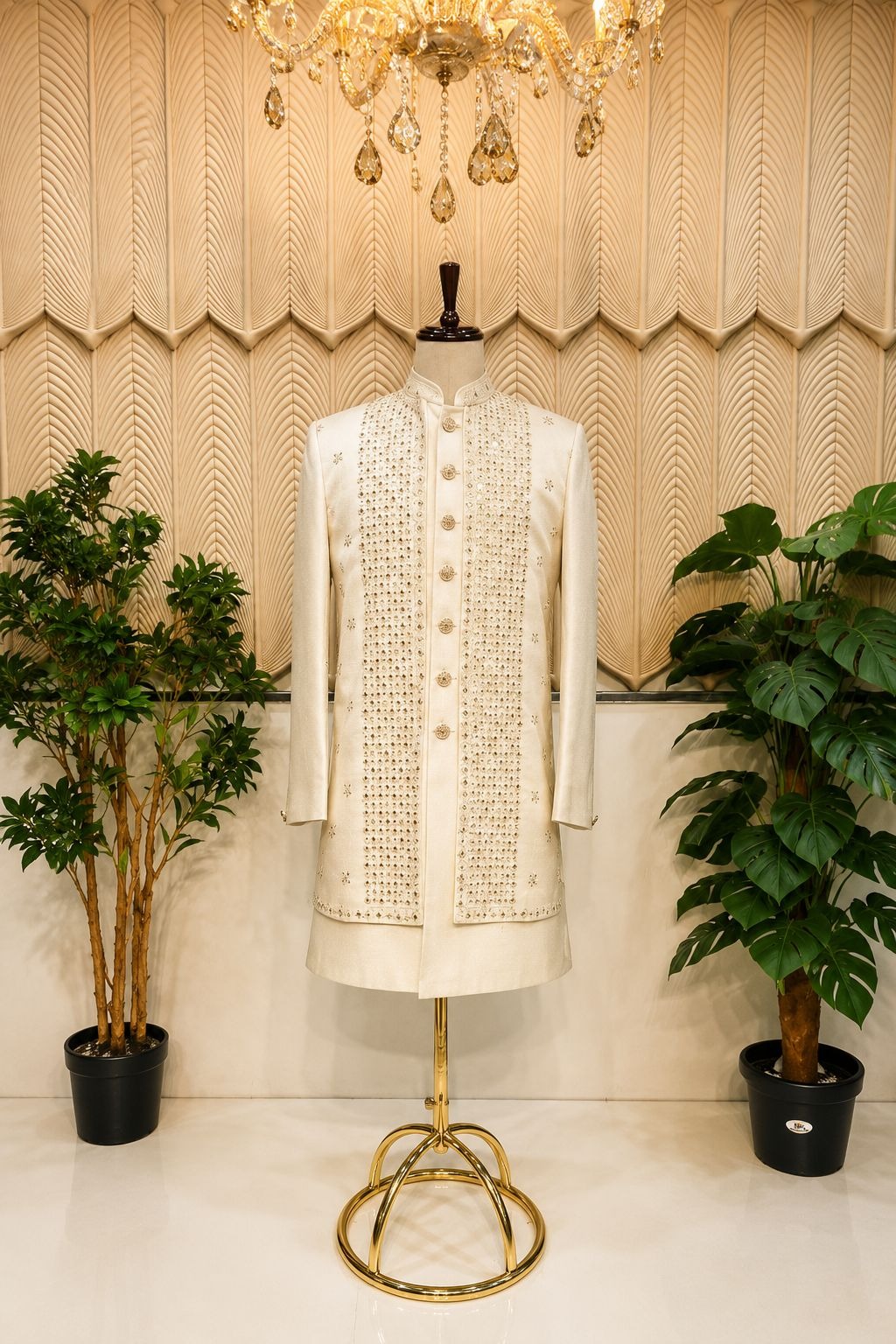White jacket Mirror work indowestern 38