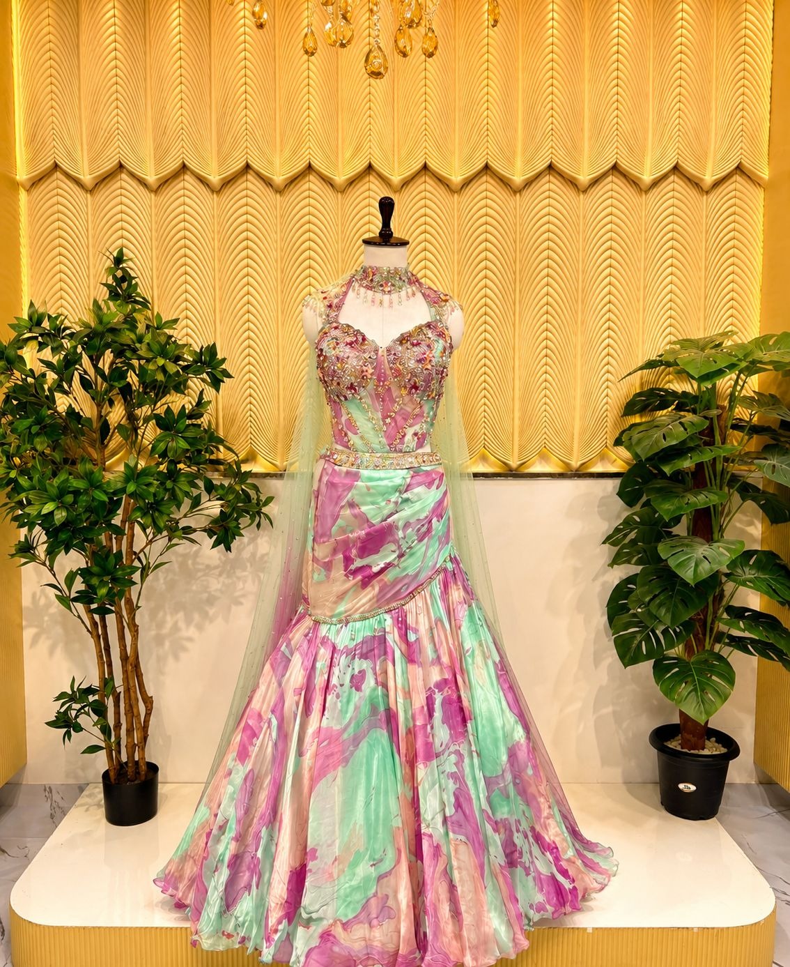 Multi colour indowestern lehenga 