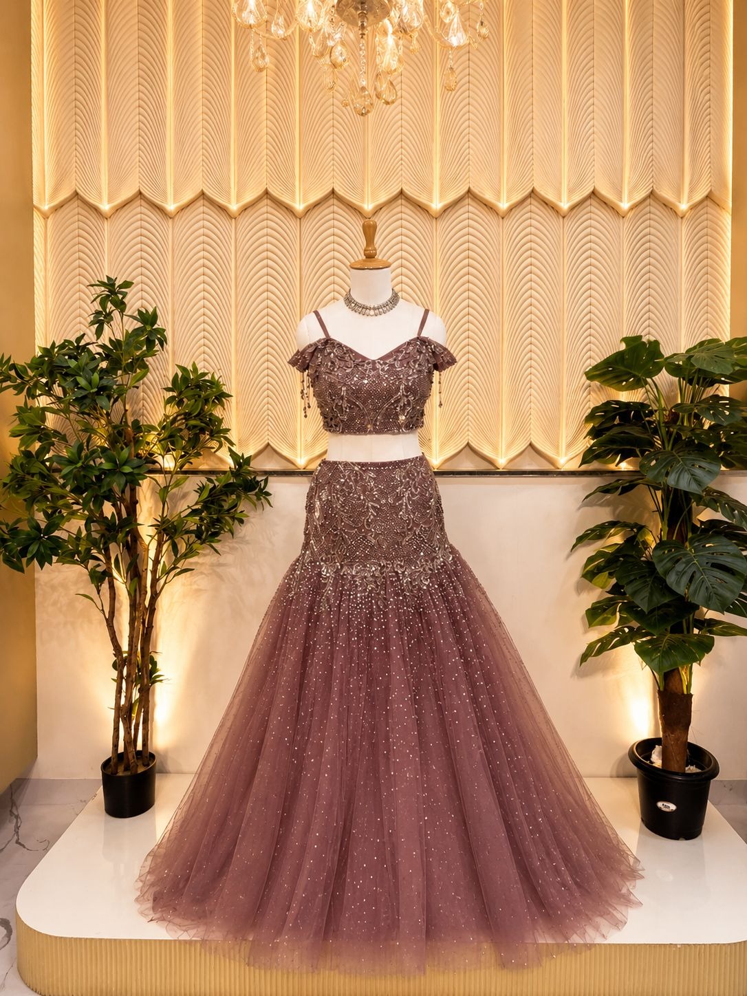 Onion pink fishcut lehenga 