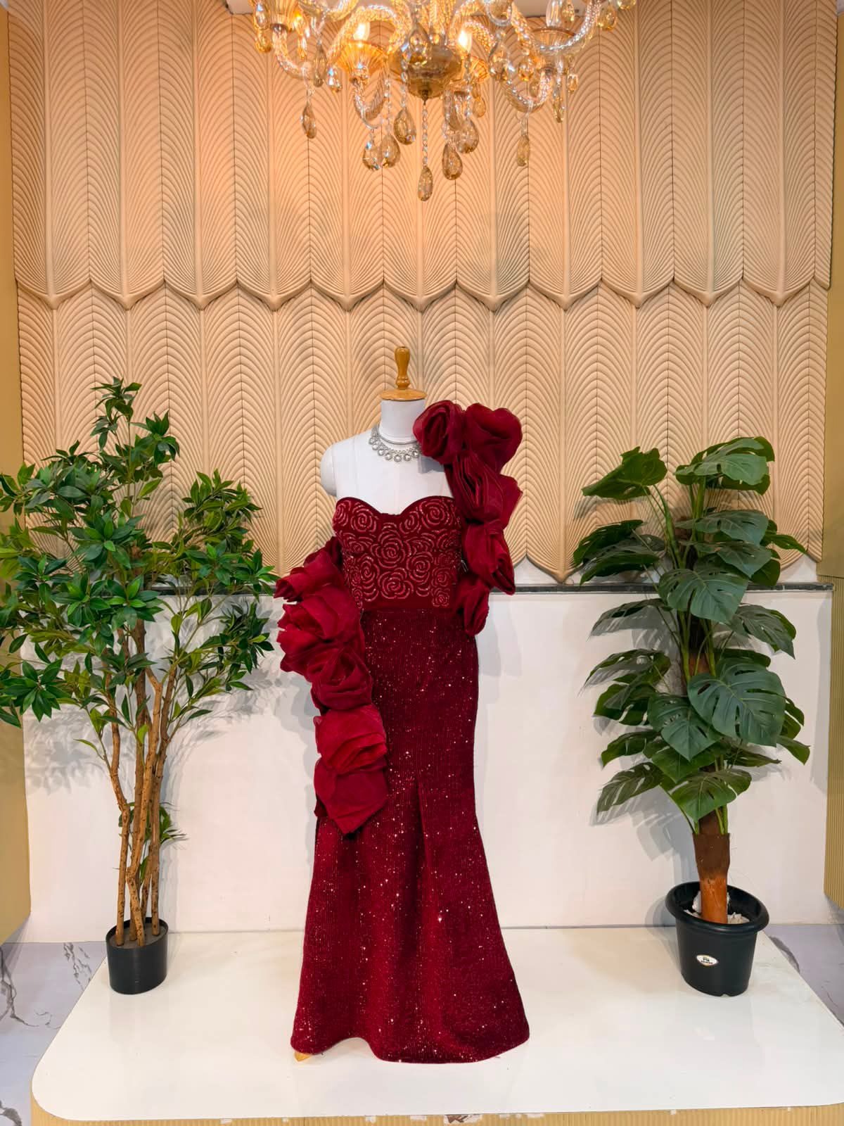 Red fishcut lehenga 