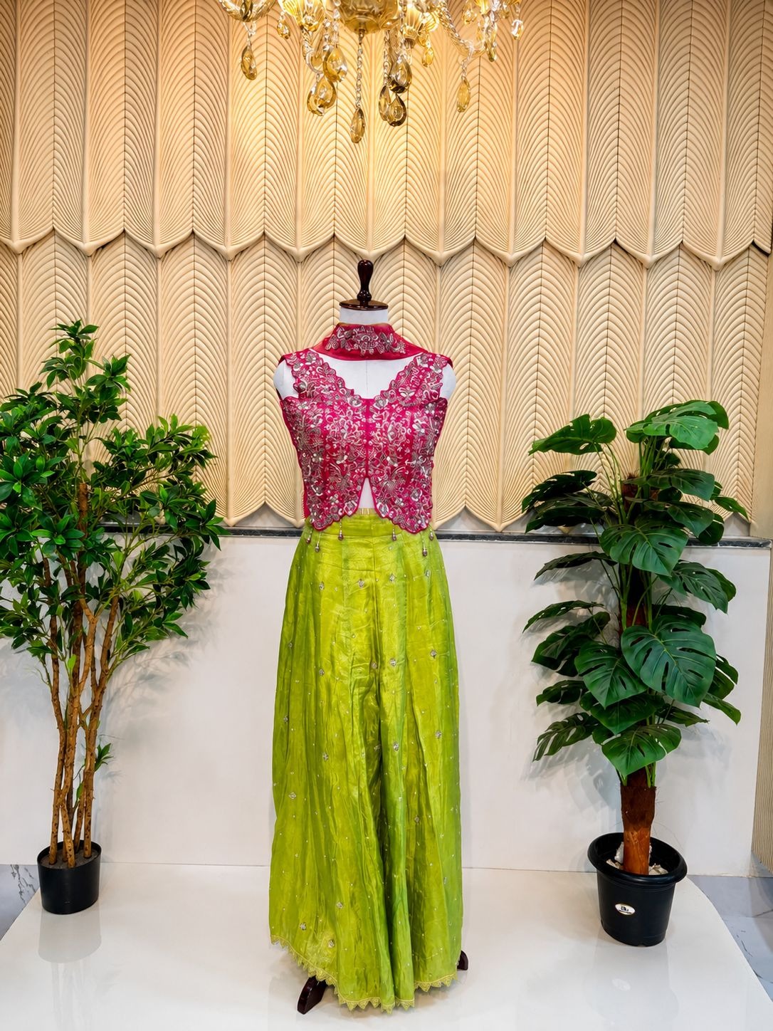 Parrot green pink indowestern 