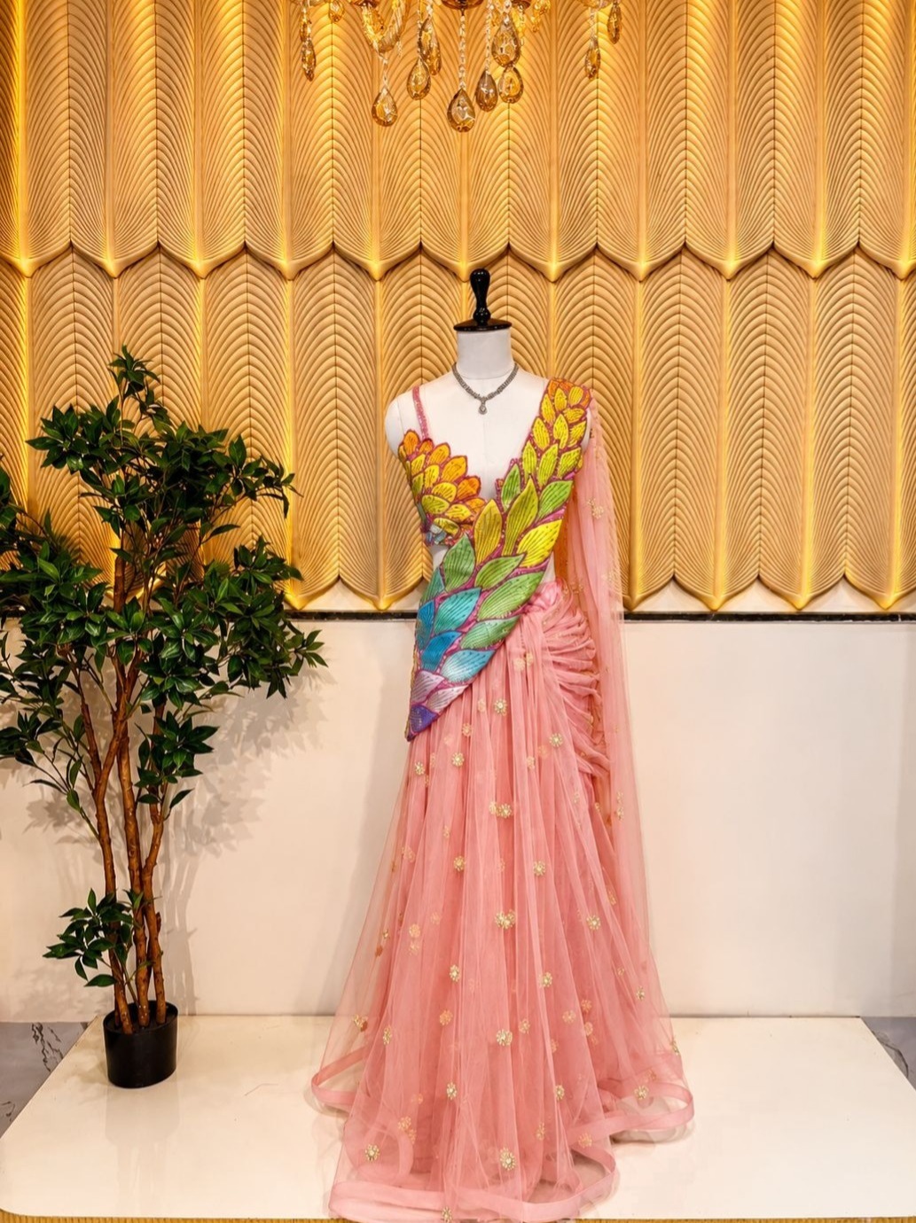 Pink multi colour indowestern 