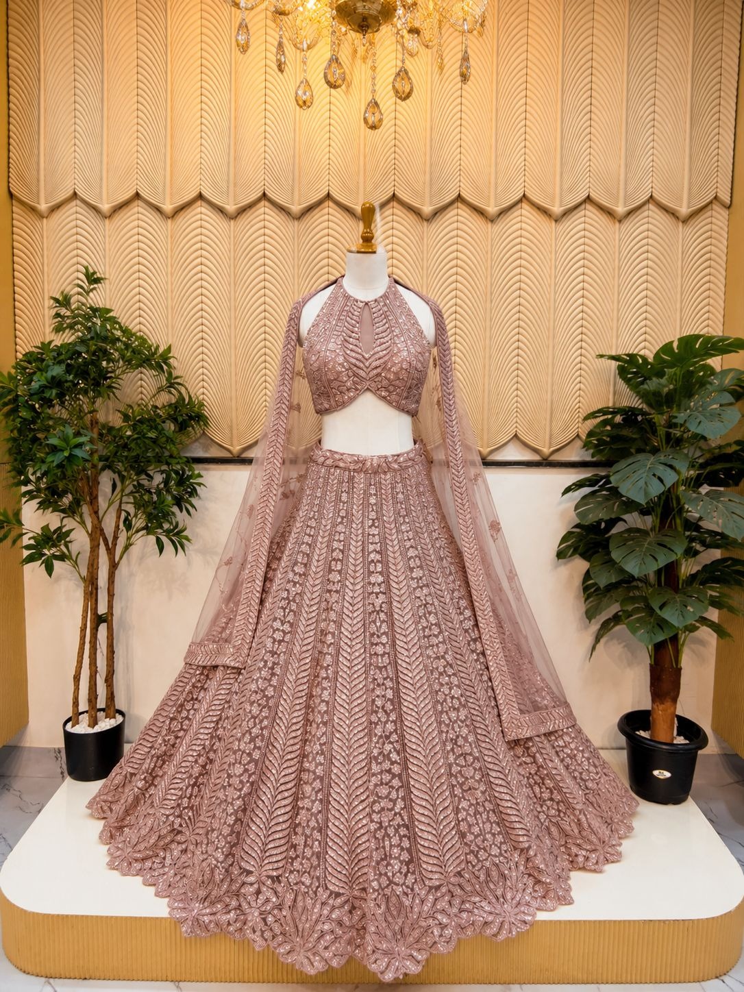 Pink Halter Neck Lehenga