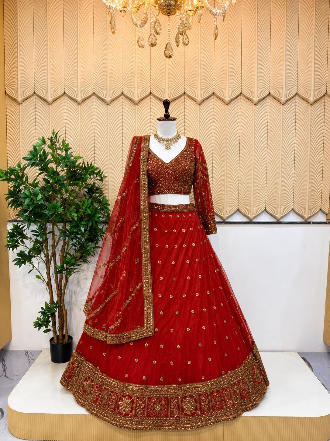 Orange copper work Lehanga