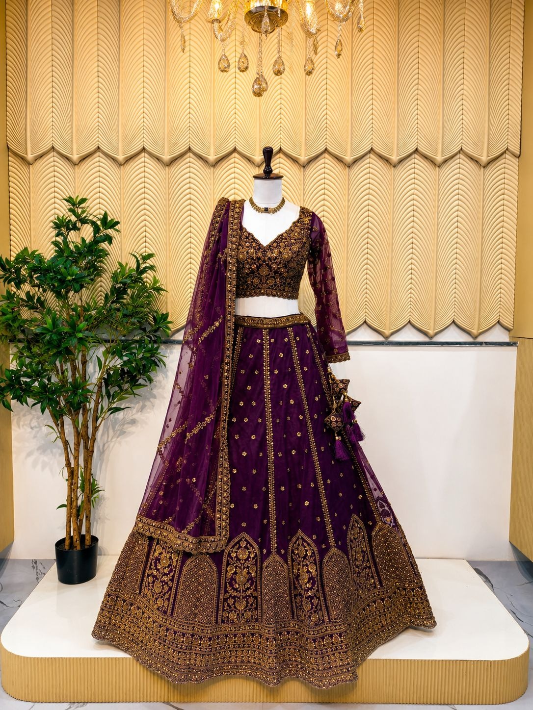 Purple copper work Lehanga