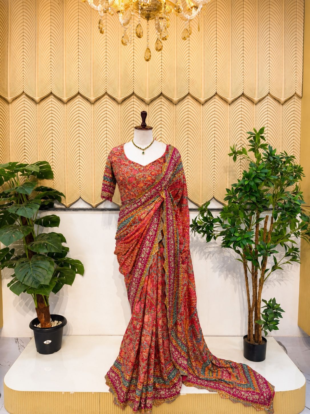 Pink pashmina design saree 