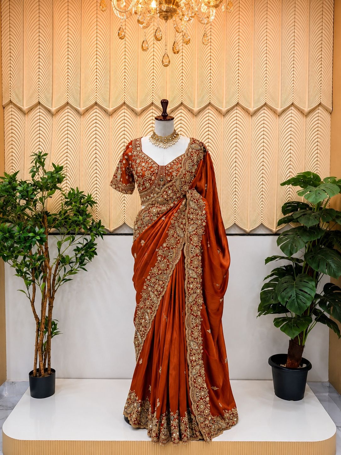Orange Handwork Saree 