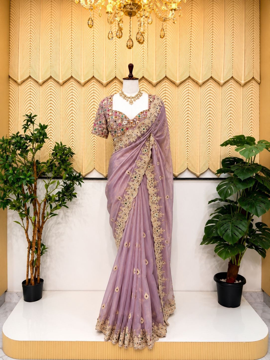 lavender Handwork saree