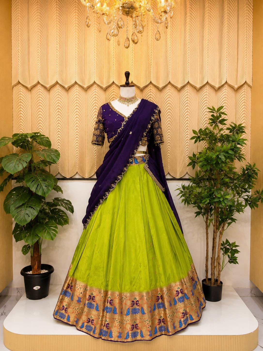 Parrot green south indian lehenga 