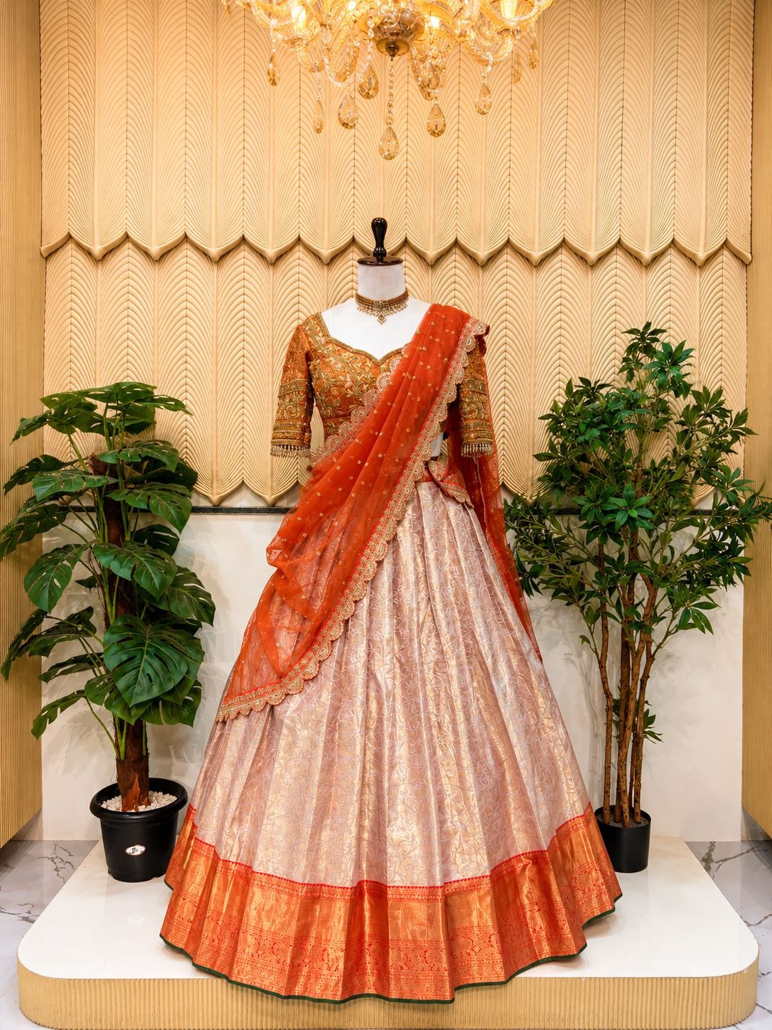 Peach and orange south indian lehanga 