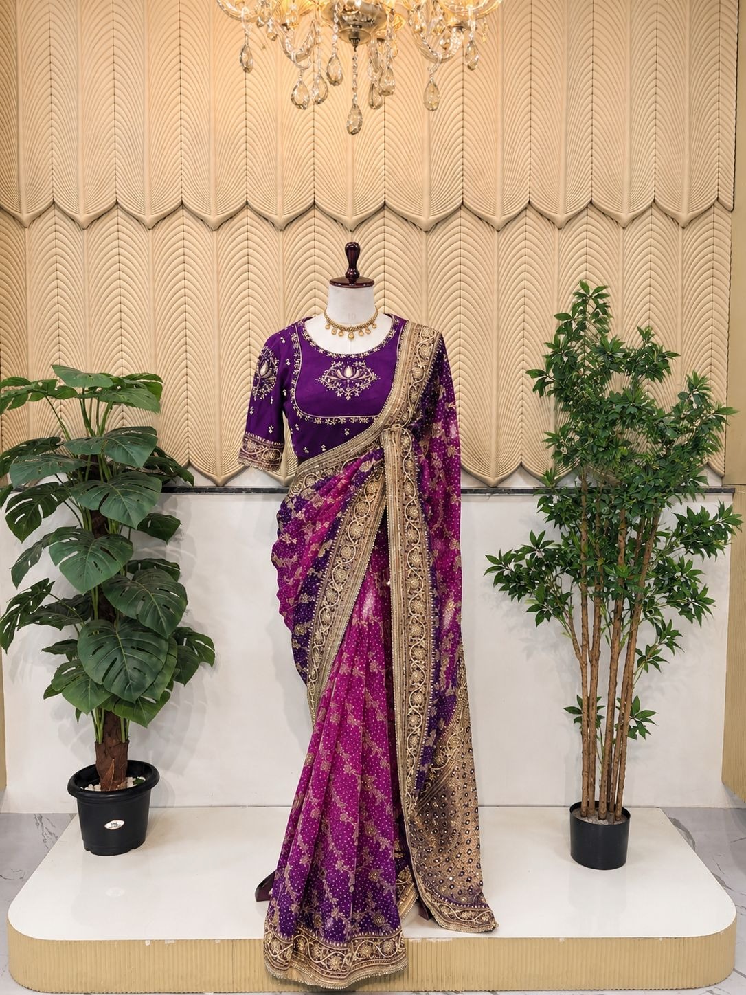Shaded handwork saree