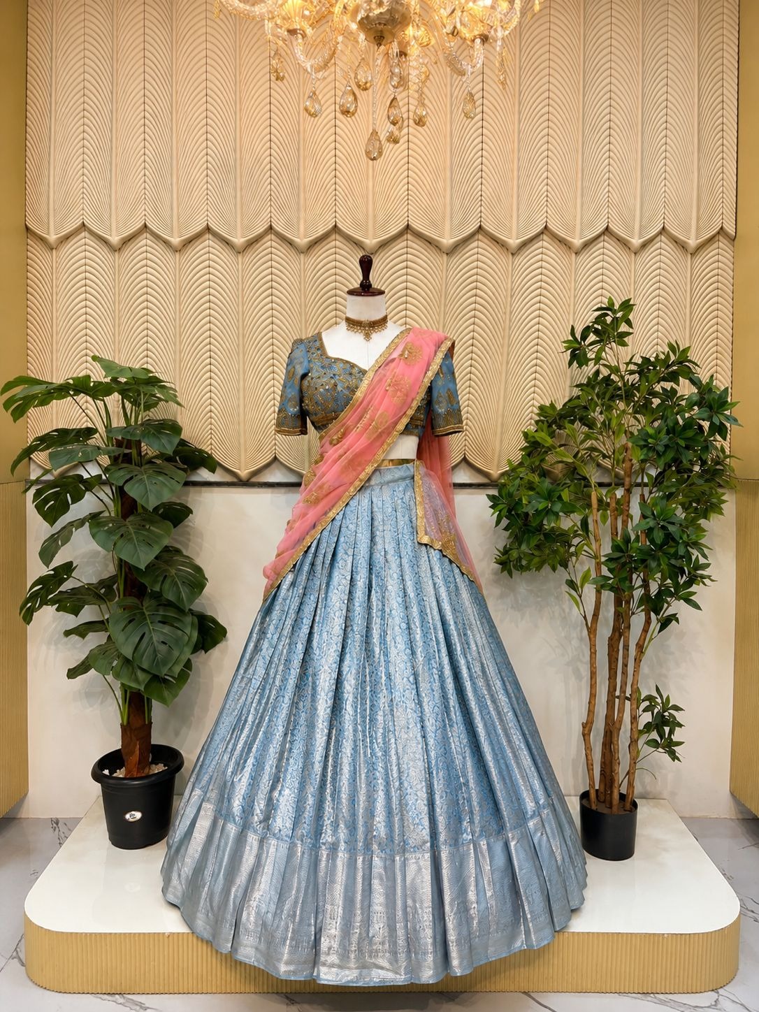 Sky Blue South indian lehenga 