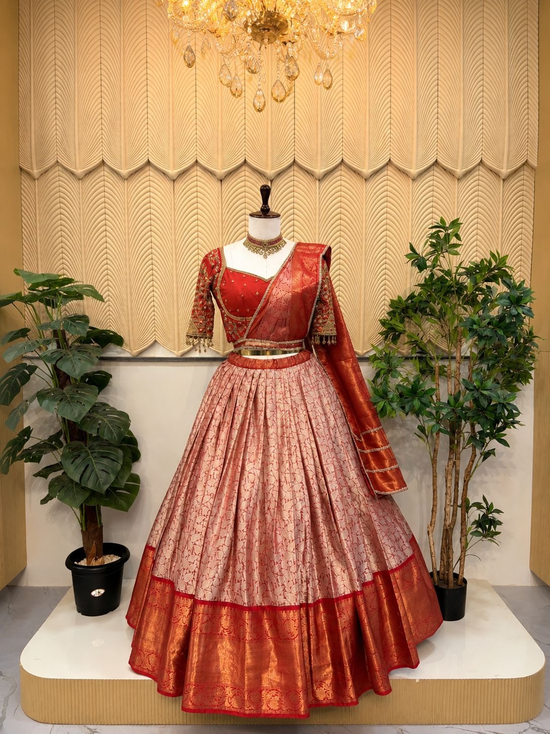 Red and Orange south Indian lehenga