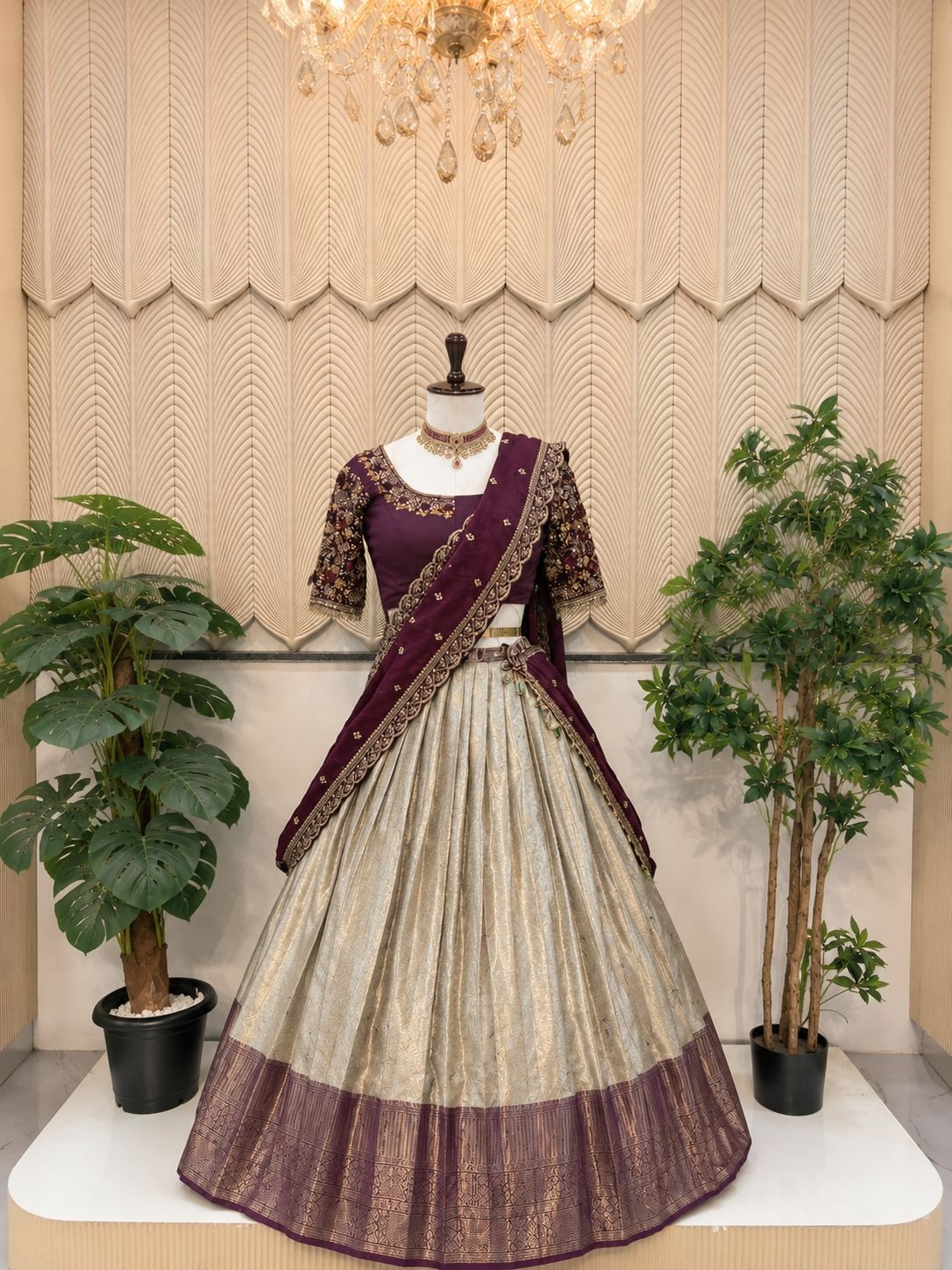 Grey purple south indian lehenga 