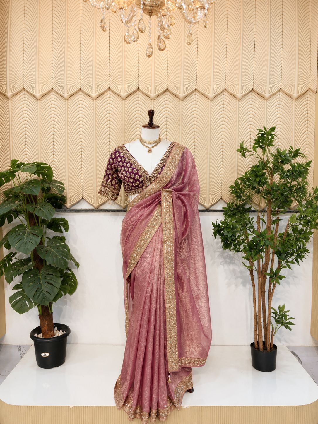 Pink tissue Saree