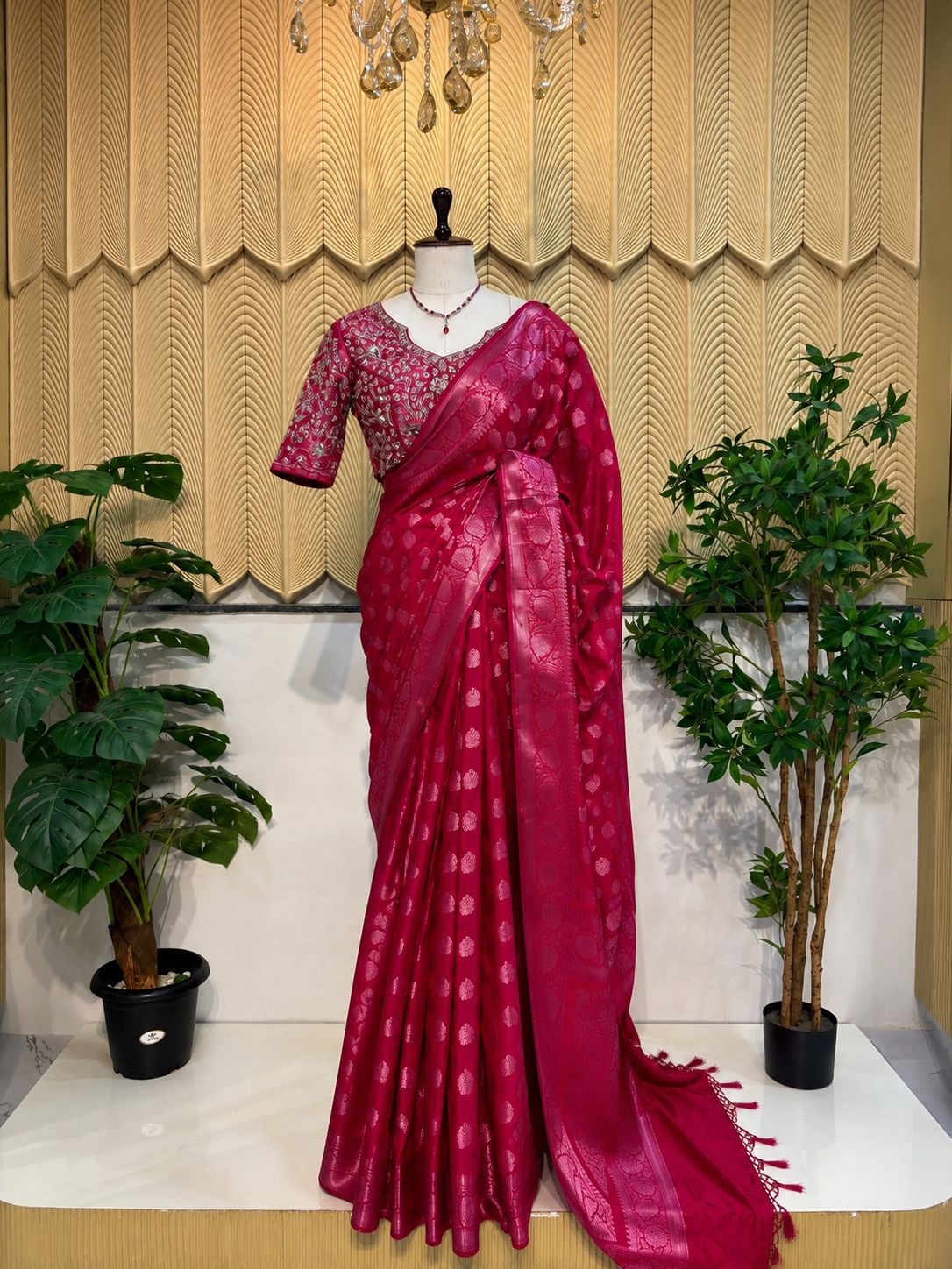 Pink silver Saree