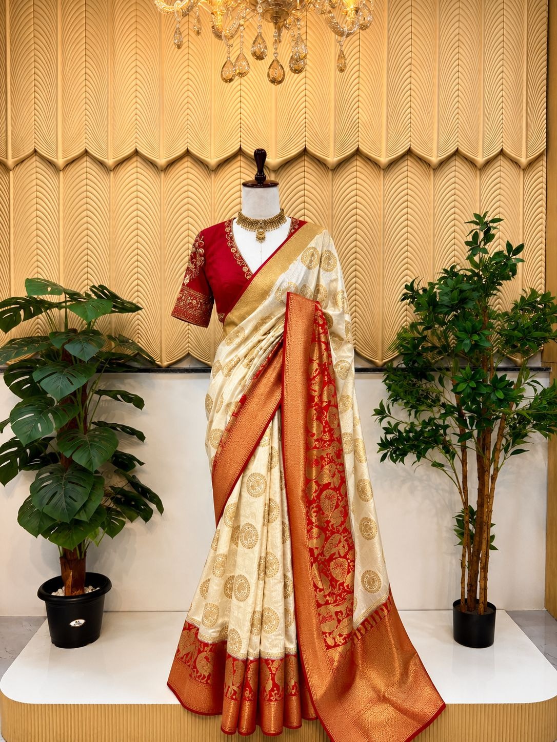 White N Red Southindin Saree