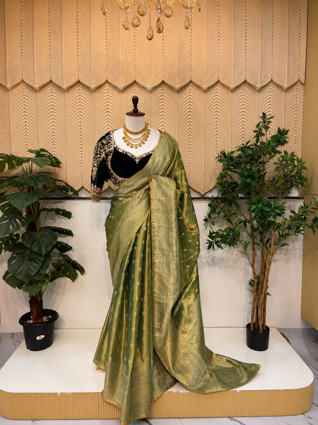 Parrot green tissue saree