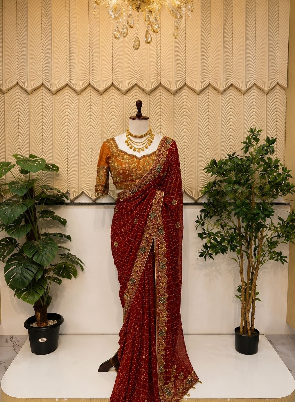 Red Bandhani Saree