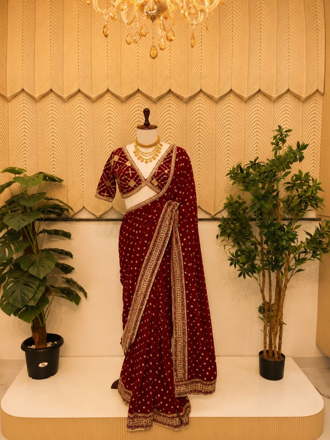 Red velvet saree 